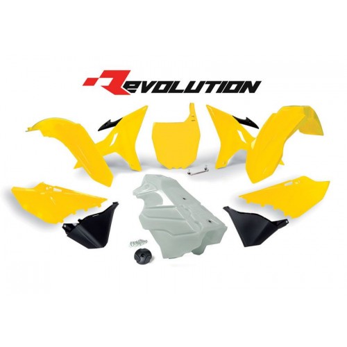 KIT PLASTICOS RTECH REVOLUTION YAMAHA YZ 125 / 250 2002 - 2017 AMARELO C/DEPOSITO TRANSPARENTE